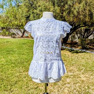 ORCHID HAZE Cotton White Eyelet Bohemian Ruffle Peplum Women's Blouse Sz XL New